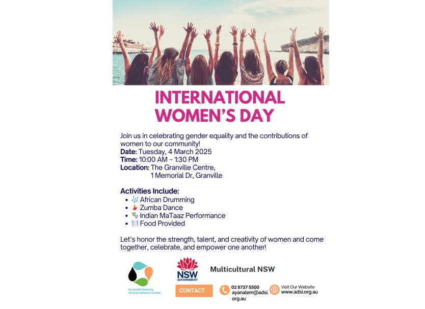 a flyer for ADSI's IWD event